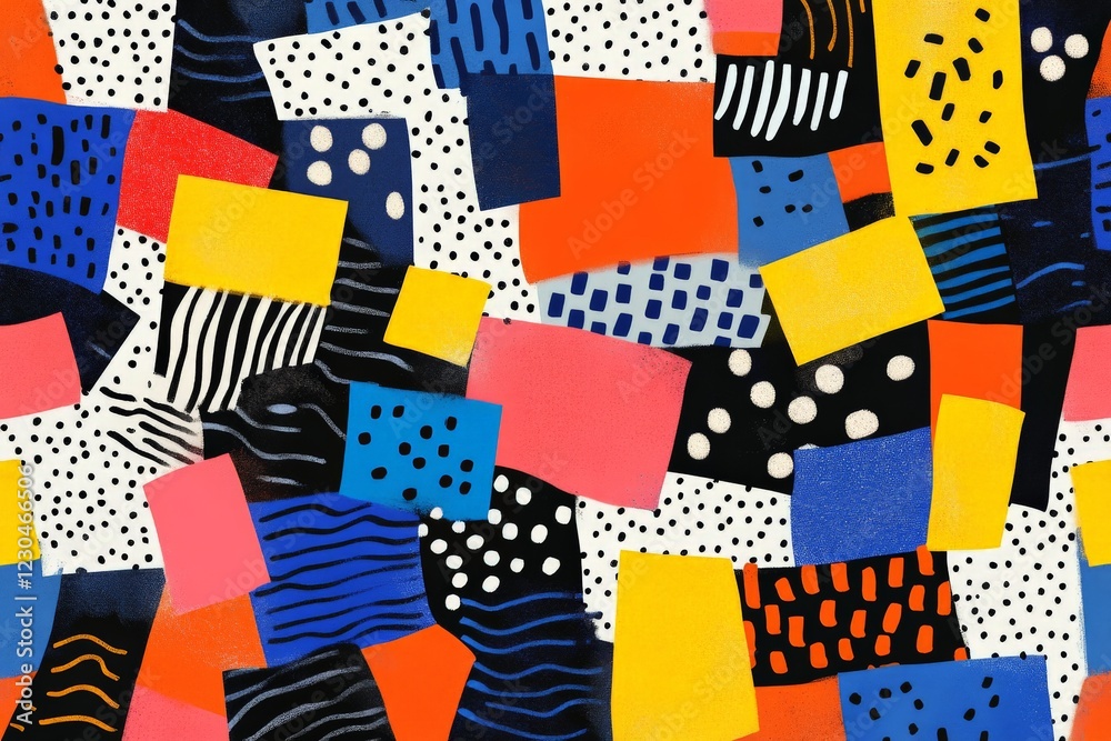 Aufkleber colorful abstract collage of various shapes and patterns created with vibrant paper cutouts