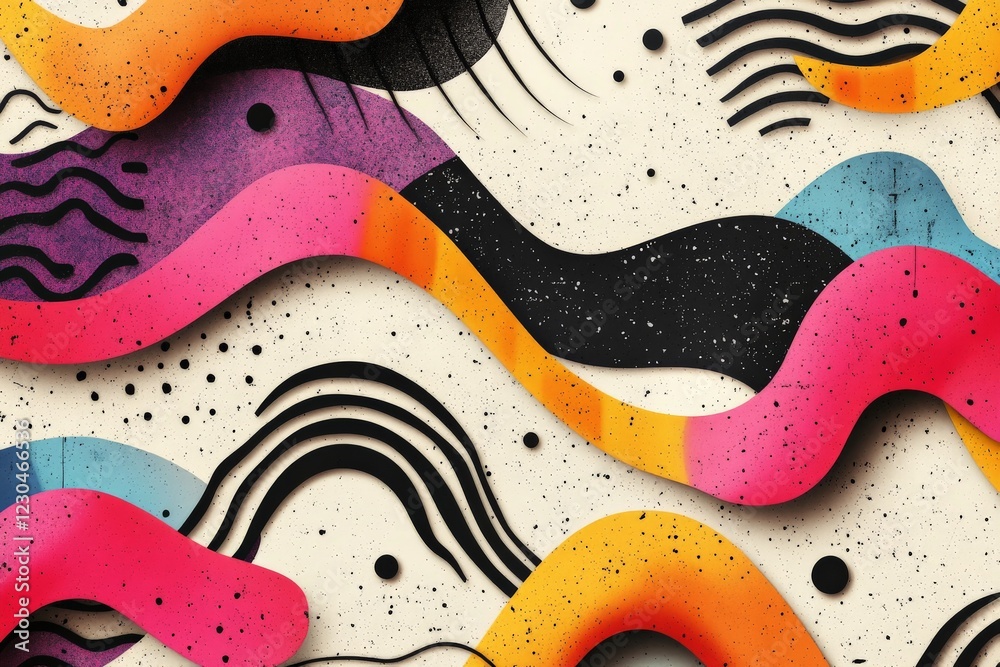Aufkleber Colorful abstract design features flowing shapes and lines on a textured background
