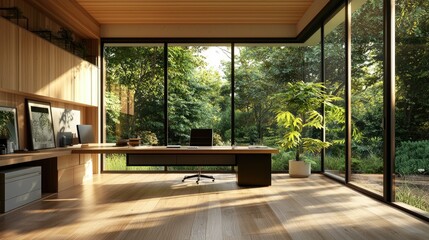 Obraz premium Serene Modern Office with Nature Views