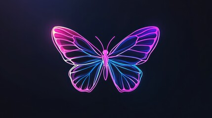 Fototapeta premium Neon butterfly wings dark background, digital art