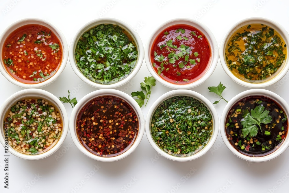 Aufkleber various colorful sauces and condiments displayed in small bowls for culinary enjoyment and flavor en