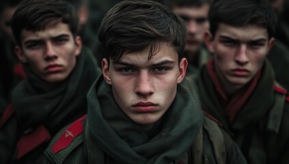 Fototapeta premium The Young Soldiers: A Portrait of Determination