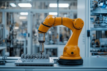 Robotic arm assembling components in modern manufacturing facility during daytime