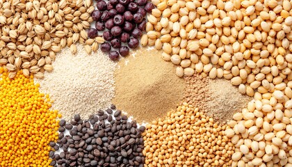  various cereals and grains grouped and isolated 