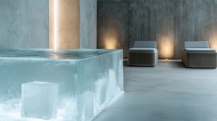 Modern Spa Interior with Ice Bath and Minimalist Lounge Chairs