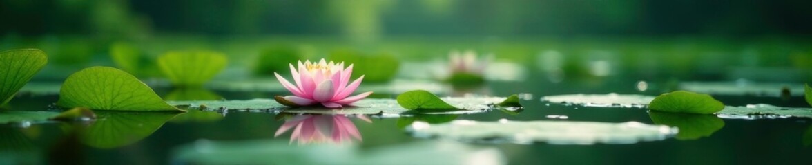Water lilies on a green lake at high altitude, green water, tranquil landscape