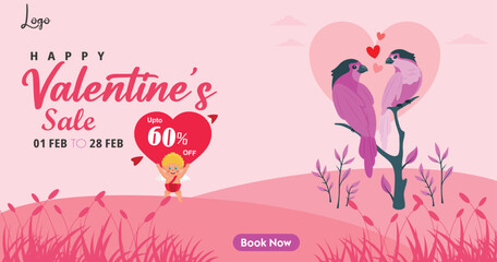 Valentine's Day Sale Poster or banner with many sweet hearts and on red background.