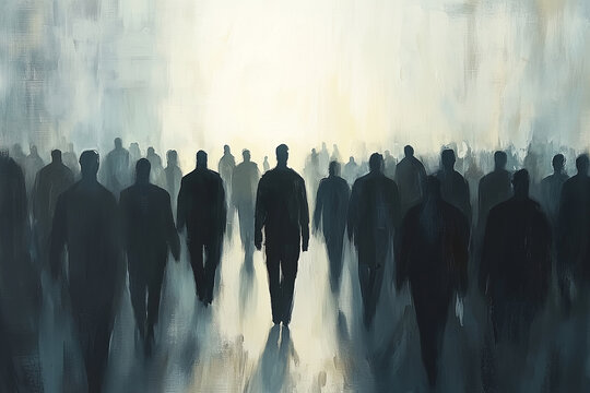 A lone figure drowning in the noise of a busy street