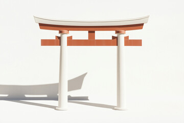 Traditional Torii Gate: A symbolic red and white Torii gate stands in a minimalist setting, inviting viewers to explore the ancient traditions and cultural beauty of Japan.