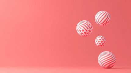 Abstract pink background with floating patterned spheres.