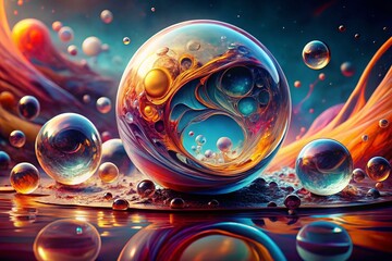 Surreal Liquid Art: Glossy Bubbles & Flowing Abstract Aqua Forms