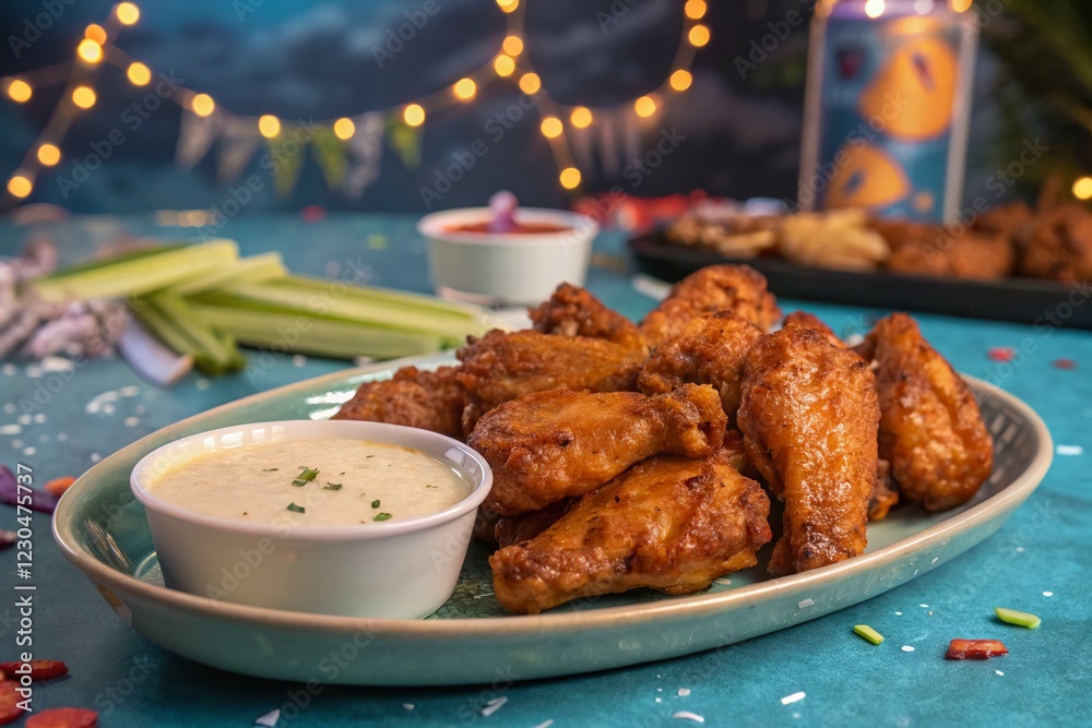 Wall mural Surreal Photography: Dreamy Chicken Wings & Creamy Dip - Food Photography