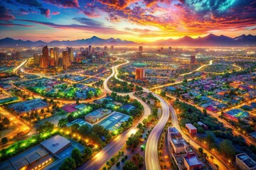Fototapeta premium Surreal Phoenix City Map: Urban Sprawl Meets Fantasy Landscape