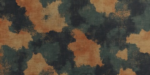 Abstract textile pattern with green, orange, and beige colors
