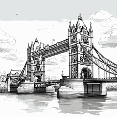 Obraz premium Tower Bridge hand-drawn comic illustration. Tower Bridge. Vector doodle style cartoon illustration