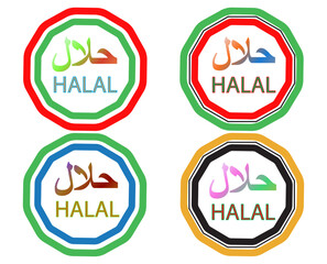 Halal arabic ink rubber stamp green red seal badge grunge effect tag vignette permited food goods products islamic finance business