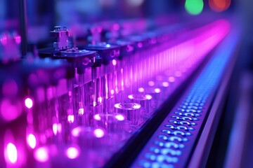 Colorful illuminated lab equipment showcases cutting-edge technology in a modern research facility