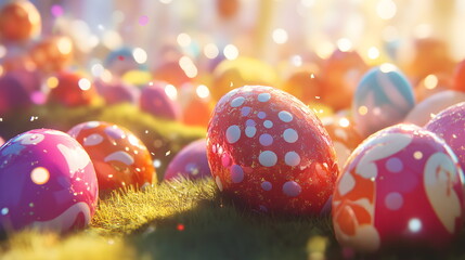 Happy Orthodox Easter, background with cute eggs, colorful festive decorations, traditional symbols, spring flowers,joyful holiday vibes, and a cheerful atmosphere for a beautiful gorgeous celebration