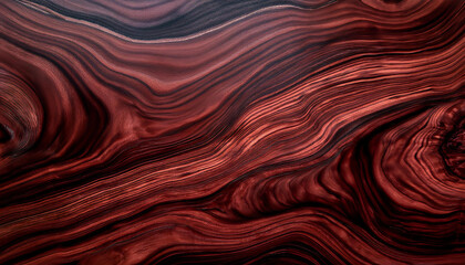 Obraz premium Luxurious rosewood texture featuring bold, swirling grain patterns in deep burgundy and dark chocolate hues, enhanced by a slightly glossy finish, showcasing the richness and elegance of fine wood