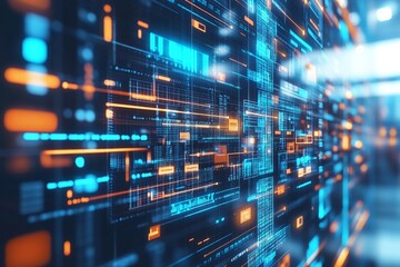 Obraz premium Vibrant digital abstraction showcasing interconnected data streams in a futuristic environment