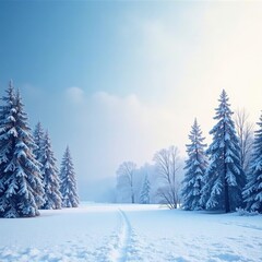 Obraz premium Frosty landscape with snow-covered trees gradient, cold, winter wonderland