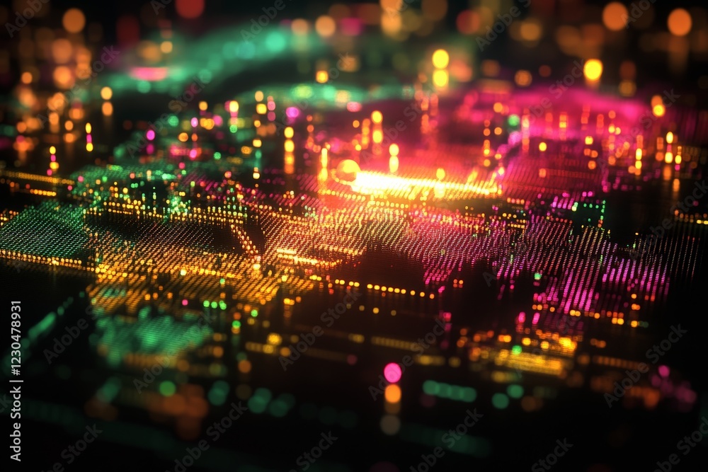 Aufkleber Colorful abstract visualization of digital data network in neon style showcasing connectivity and technology