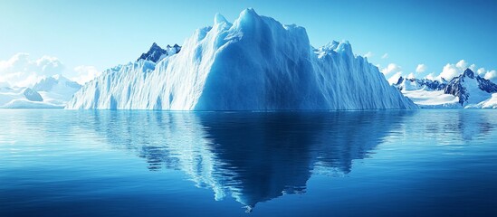 Fototapeta premium Majestic iceberg floating in serene polar waters, reflecting sunlight under a clear sky