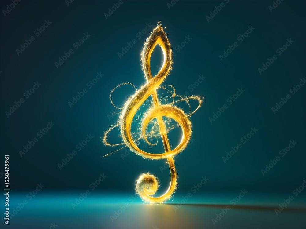 Fototapete a gold treble clef on a black background.single music note design element on dark background.golden 