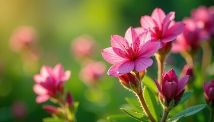 lush pink blossoms on spiked veronica in sunlight, flowers, petal, greenery