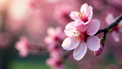 Macro shot of plum blossom details and texture, spring flowers, blooming trees, macro shot