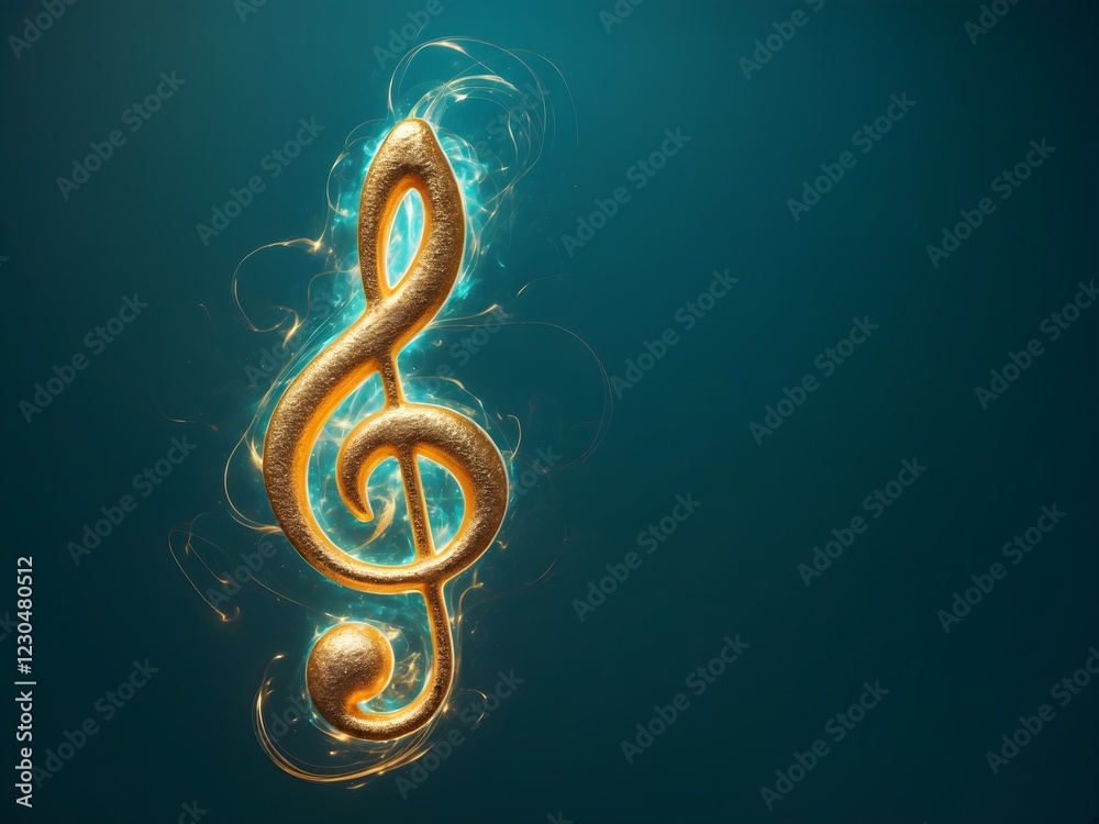 Fototapete a gold treble clef on a black background.single music note design element on dark background.golden 