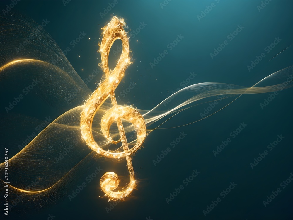 Fototapete a gold treble clef on a black background.single music note design element on dark background.golden 