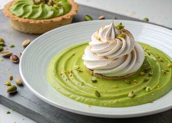 Swirling Green Cream Dessert with Pistachio Meringue - Delicious Pastry Treat