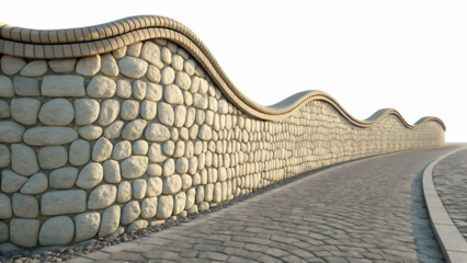 Curved Stone Pathway with Brick Wall isolated on white background as transparent. PNG.AI GENERATED