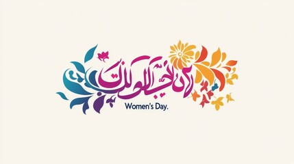 International Women's Day logo in Arabic Calligraphy Design. 8th of March day of women in the world. Translated: Happy women's day. يوم المرأة العالمي