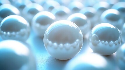 A close up of many white pearls