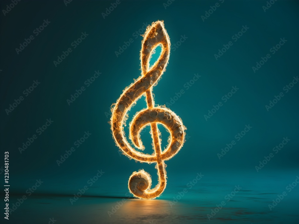 Fototapete a gold treble clef on a black background.single music note design element on dark background.golden 