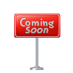 Coming Soon Notification Sign in Bold Letters, Isolated on Transparent Background