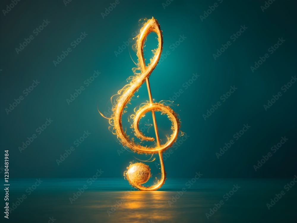 Fototapete a gold treble clef on a black background.single music note design element on dark background.golden 