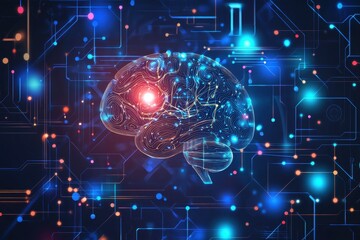 Obraz premium Holographic Neural Activity Visualization in 3D Model