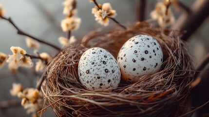 Obraz premium Happy Orthodox Easter, background with cute eggs, colorful festive decorations,traditional symbols, spring flowers, joyful holiday vibes, and a cheerful atmosphere for a beautiful gorgeous celebration