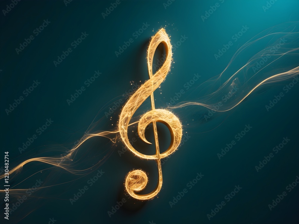 Fototapete a gold treble clef on a black background.single music note design element on dark background.golden 
