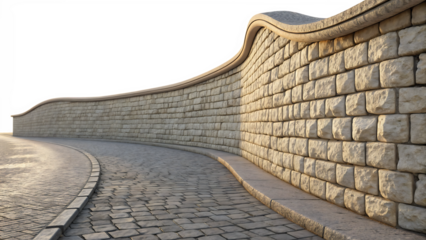 Curved Stone Pathway with Brick Wall isolated on white background as transparent. PNG.AI GENERATED