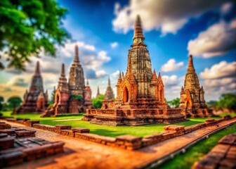 Obraz premium Tilt-Shift Miniature Wat Chaiwatthanaram Temple, Ayutthaya, Thailand