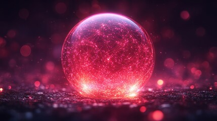 Glowing pink sphere on dark background with bokeh.