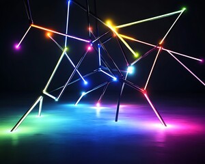A minimalist vector design of clean lines and shapes in bright electric colors and lights captured under vivid lighting
