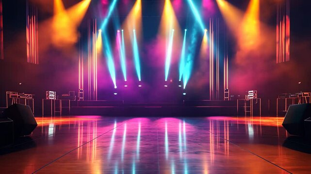 Vibrant hip hop concert stage with colorful lights and smooth transitions prepared for an unforgettable show, hip hop concert stage seamless ing background