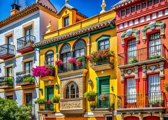 Fototapeta premium Traditional Triana Houses, Seville, Spain: Charming Andalusian Architecture Stock Photo