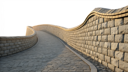 Curved Stone Pathway with Brick Wall isolated on white background as transparent. PNG.AI GENERATED
