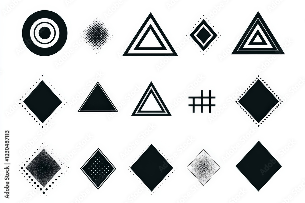 Aufkleber Geometric shapes in black and white design showcasing different patterns and styles for creative projects